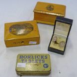 2 MAUCHLINE WARE BOXES, PAIR OF SILVER MASONIC CUFF LINKS ETC