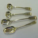 4 SILVER SPOONS- 2 MARKED LONDON 1827, 1 MARKED EXETER 1853 AND THE OTHER INDISTINCTLY MARKED