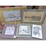 FRAMED ENGRAVING COOKHAM, FRAMED PRINT OLD HIGH ST. DUNDEE AND 4 FRAMED PICTURED OF DUNDEE AND ELGIN