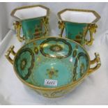 PAIR OF NORITAKE VASES WITH GILT HANDLES AND HOUSE BY A LAKE DECORATION 16CM TALL AND NORITAKE