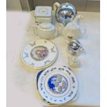 2 ART DECO STYLE TEAPOTS, 3 CRESTED WARE TEAPOTS, 4 COLLECTORS PLATES, THE CUBE TEAPOT ETC