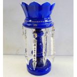 19TH CENTURY BLUE GLASS GIRONDELLE WITH GILT DECORATION - 34CM TALL