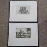 FRAMED ETCHING LINCOLN CATHEDRAL SIGNED H.M.BLAKE AND WORCESTER CATHEDRAL SIGNED H.M.BLAKE 13 X 21CM
