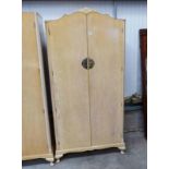 20TH CENTURY FRENCH STYLE 2 DOOR WARDROBE ON SHORT CABRIOLE SUPPORTS, 191CM TALL