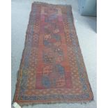 MIDDLE EASTERN RED, BROWN AND BLUE RUNNER 277 X 119CM