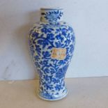 CHINESE BLUE AND WHITE BALUSTER VASE DECORATED WITH FLOWERS, 4 CHARACTER MARK AND WAX SEAL TO BASE