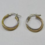 PAIR OF 2-COLOURED GOLD HOOP EARRINGS, THE SETTING MARKED 375