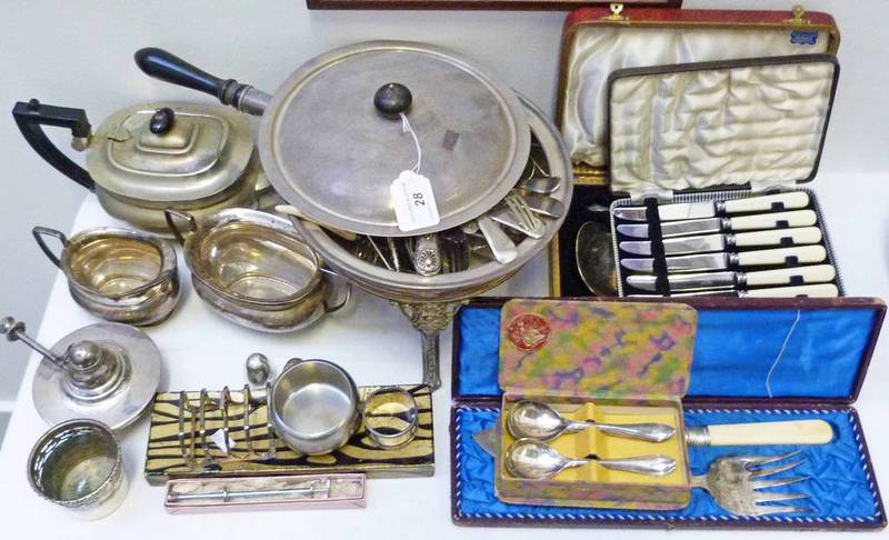 SILVER PLATED POT ON STAND & VARIOUS SILVER PLATED WARE