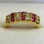 18CT GOLD RUBY & DIAMOND HALF HOOP RING