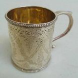 SILVER CUP, EDINBURGH 1870 WITH ENGRAVED FLORAL WREATH DECORATION AND INITIALS M.A.M.B. TO FRONT