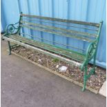 GARDEN SEAT WITH DECORATIVE CAST IRON ENDS