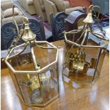 PAIR OF LATE 20TH CENTURY BRASS & GLASS LIGHT FITTINGS