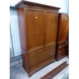 VICTORIAN MAHOGANY LINEN PRESS WITH 2 PANEL DOORS OVER 2 SHORT & 3 LONG DRAWERS ON BRACKET SUPPORTS,