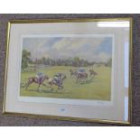 AFTER JOHN KING  POLO MATCH SIGNED IN PENCIL FRAMED PRINT 33 X 50CM