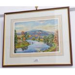 2 FRAMED WATERCOLOURS: THE TWEED IN AUTUMN SIGNED T. BERTRUM & EILEAN DONAN SIGNED JACK LANGDON