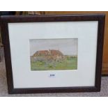 DUNCAN MACGREGOR WHYTE  CHICKENS BY THE CROFT SIGNED  FRAMED WATERCOLOUR 16 X 23CM