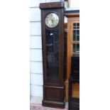 EARLY 20TH CENTURY OAK LONG CASE CLOCK WITH BRASS & SILVERED DIAL, 210CM TALL