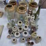 LARGE SELECTION STONEWARE JARS & GLASS BOTTLES