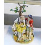 CONTINENTAL PORCELAIN FIGURAL GROUP OF YOUNG COUPLE UNDER A TREE - 24CM TALL