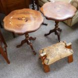 PAIR OF INLAID OCCASIONAL TABLES AND CAMEL STOOL