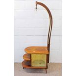 20TH CENTURY LAMP PHONE TABLE WITH 2 GLASS SLIDING DOORS AND OPEN SHELVES ON TURNED SUPPORTS 176CM