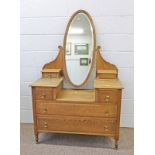 LATE 19TH CENTURY OAK DRESSING CHEST WITH 4 SMALL DRAWERS AND 2 LONG DRAWERS ON TURNED SUPPORTS