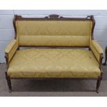 LATE 19TH CENTURY MAHOGANY FRAMED SOFA ON TURNED SUPPORTS, 92CM TALL