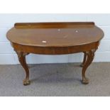 LATE 19TH CENTURY WALNUT SIDE TABLE WITH SHAPED SUPPORTS AND BALL AND CLAW FEET