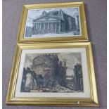 SEPOLORO DI CECILIA METELLA GILT FRAMED ENGRAVING 45 X 64CM & VEDUTA DEL PANTHEON D'AGRUPPA GILT