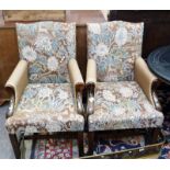 PAIR OF 19TH CENTURY MAHOGANY ARMCHAIRS WITH FLORAL DECORATION