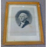 GEORGE WASHINGTON THOMAS B WELCH AFTER GILBERT STUART MAPLE AND GILT FRAMED ENGRAVING 57 X 46CM