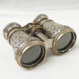 PAIR OF SILVER MOUNTED OPERA GLASSES WITH ENGRAVED DECORATION MARKED BIRMINGHAM 1940