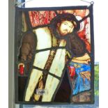 STAINED GLASS PANEL DEPICTING 19TH CENTURY GENTLEMEN - 32 X 26CM