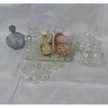 VARIOUS CRYSTAL AND GLASS INCLUDING 6 NAPKIN RINGS, ETC.