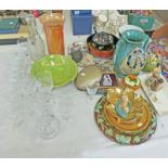 SELECTION OF PORCELAIN AND GLASS INCLUDING ROYAL WINTON BOWL WITH GILT AND FLORAL DECORATION, VASES,