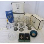 SELECTION OF CRYSTAL FROM WEDGWOOD ROYAL SCOTT KILKENNY, ETC. INCLUDING GLASSES DISHES, SCENT