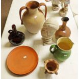 SELECTION OF STONEWARE, GLASS ETC INCLUDING VASES, PLATES, JUG & OTHERS