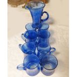 MONART BLUE GLASS LEMONADE SET OF JUG & 8 GLASSES