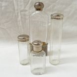 A CUT GLASS SCENT BOTTLE WITH FOLIATE ENGRAVED SILVER MOUNT AND MATCHING TOP, LONDON 1874 AND 3