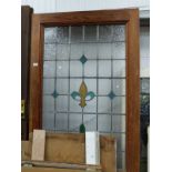 PINE DOOR WITH INSERT LEADED AND COLOURED GLASS PANEL