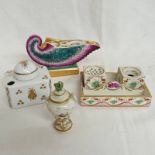 4 19TH CENTURY CONTINENTAL PORCELAIN INKWELLS