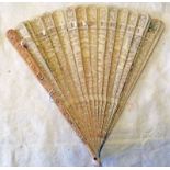 19TH CENTURY CARVED CHINESE BONE FAN WITH 29 SPARS