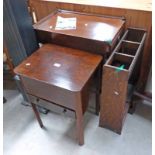 OAK STICK STAND, TROLLEY AND WALNUT SEWING BOX