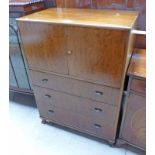 WALNUT TALLBOY WITH 2 PANEL DOORS OVER 3 DRAWERS ON BRACKET SUPPORTS