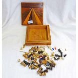 ART DECO STYLE BOX OF CHESSMAN CRIBBAGE PEGS ETC