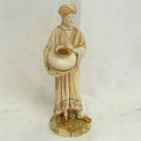 LATE 19TH CENTURY ROYAL WORCESTER CAIRO WATER CARRIER FIGURE OF MAN HOLDING EWER - 22CM TALL