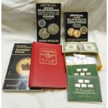 UK AND USA COINS, 1 DOLLAR NOTE, SILVER MINI INGOT CAR COLLECTION, ETC.
