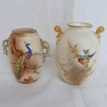 ROYAL CHINA WORKS WORCESTER VASE DECORATED WITH BULL FINCH AND LOCKE & CO VASE DECORATED WITH