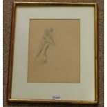 THE CROUCHING NUDE BY HENRI HAYDEN FRAMED PENCIL DRAWING 29 X 22CM