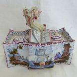 FAIENCE POTTERY DESK STAND DECORATED WITH MARITIME SCENE - 16CM TALL